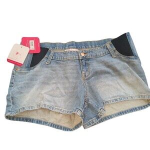 Isabel Maternity Jean Shorts Size 12 Women New Side Elastic Midi Short